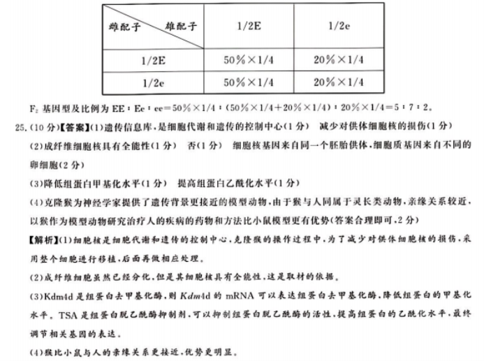 湘豫名校2024高三11月一轮复习诊断二生物试题及答案解析