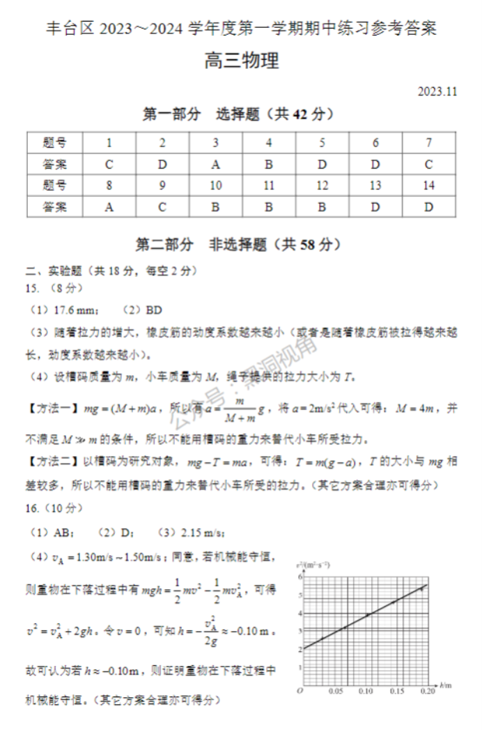 北京市丰台区2024高三11月期中考试物理试题及答案解析