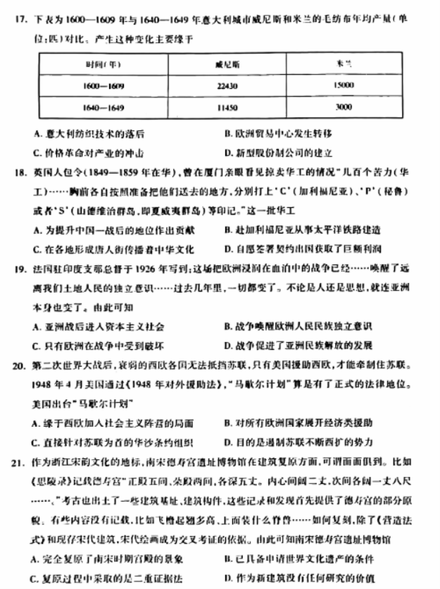 浙江杭州市2024高三11月一模考试历史试题及答案解析