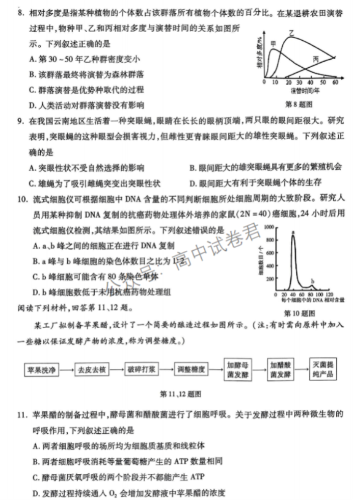 浙江杭州市2024高三11月一模考试生物试题及答案解析