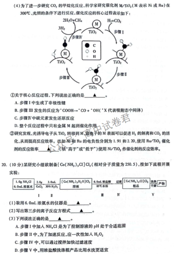 浙江杭州市2024高三11月一模考试化学试题及答案解析