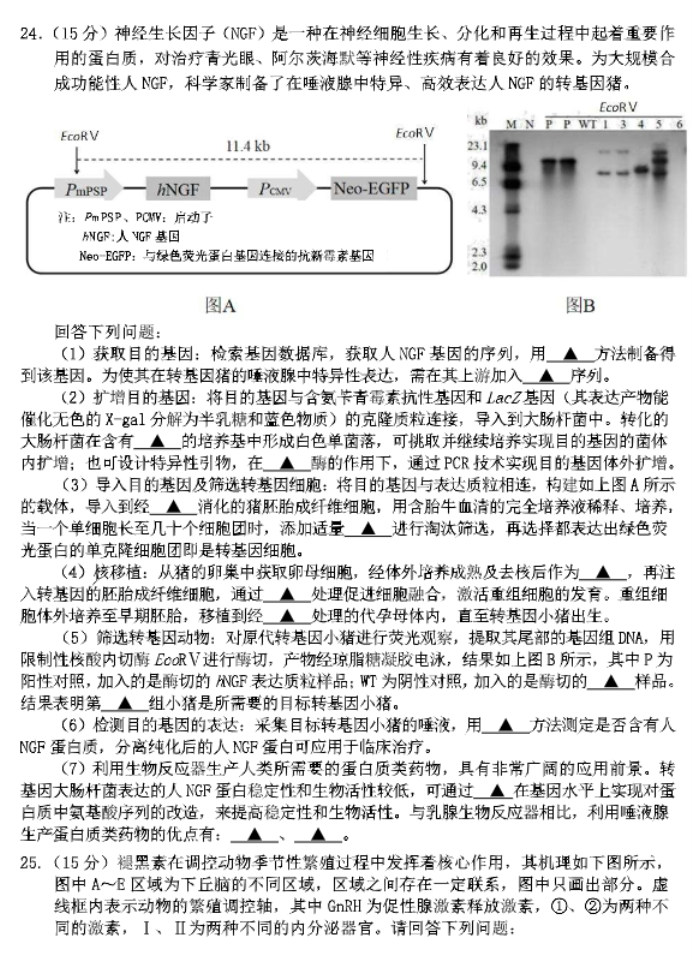 浙江省湖丽衢2024高三11月一模考试生物试题及答案解析