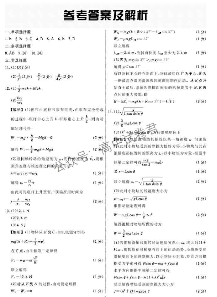 河北邢台部分高中2024高三11月期中考物理试题及答案解析