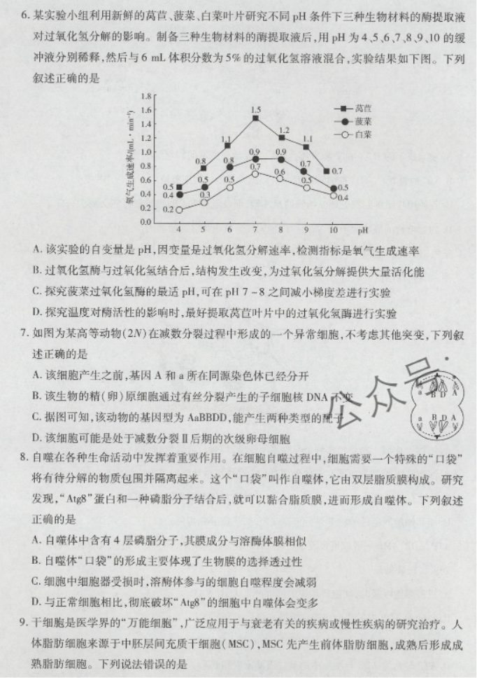 海南天一联考2024高三学业水平诊断一生物试题及答案解析