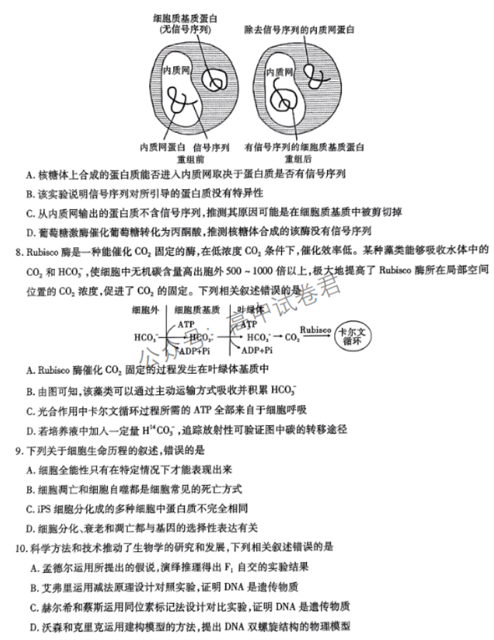 安徽江淮十校2024高三第二次联考生物试题及答案解析