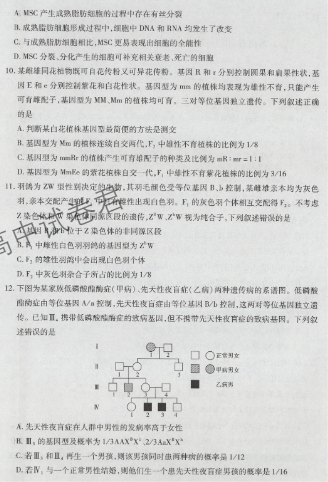 海南天一联考2024高三学业水平诊断一生物试题及答案解析