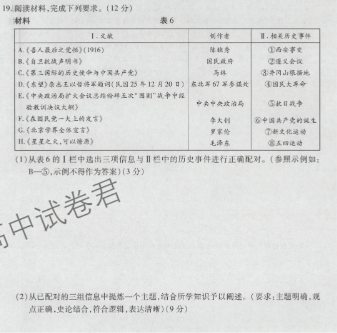 海南天一联考2024高三学业水平诊断一历史试题及答案解析