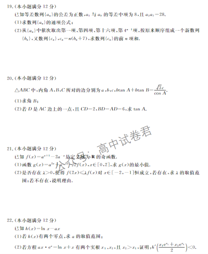 湖北宜城一中等六校2024高三期中联考数学试题及答案解析