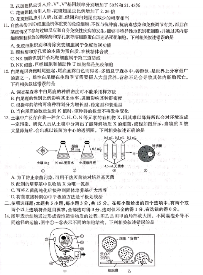 河北沧州三县联考2024高三11月月考生物试题及答案解析