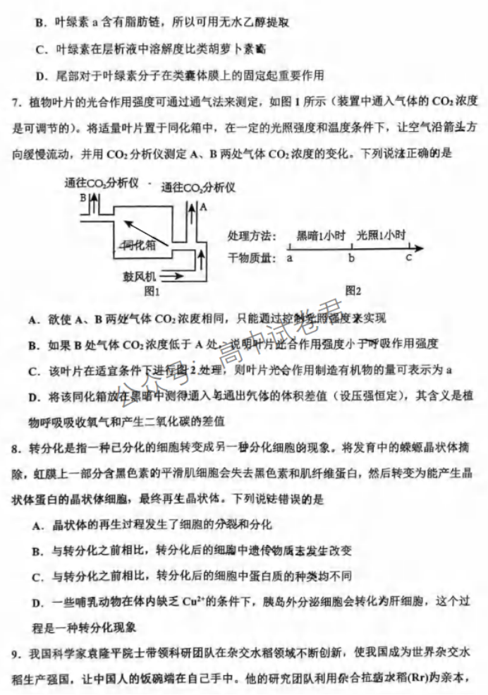 重庆市渝中区2024高三上学期期中考试生物试题及答案解析