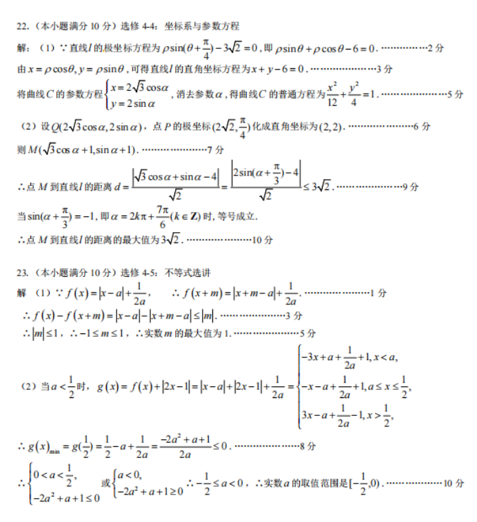 四川攀枝花2024高三11月一统考试文科数学试题及答案解析