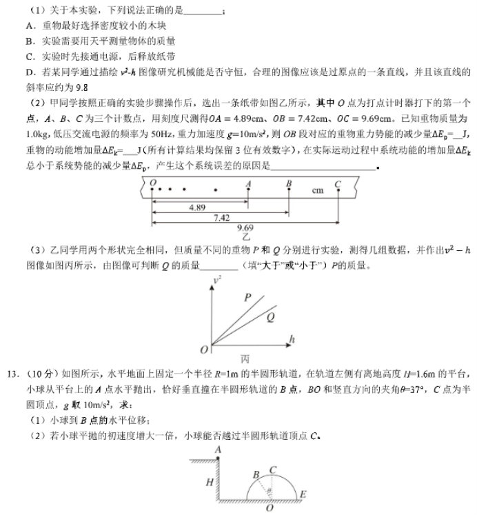 安徽徽师联盟2024高三11月质量检测物理试题及答案解析