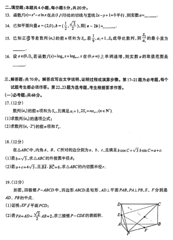 四川攀枝花2024高三11月一统考试文科数学试题及答案解析