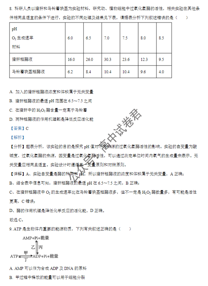 天津北辰区2024高三上学期第一次联考生物试题及答案解析