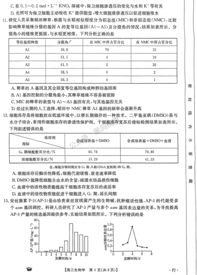 福建金太阳2024高三11月联考(120C)生物试题及答案解析