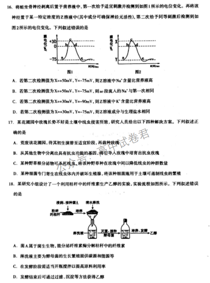 河北石家庄市2024高三11月摸底检测生物试题及答案解析