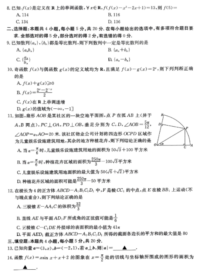 山西金太阳2024高三11月联考模拟预测数学试题及答案解析