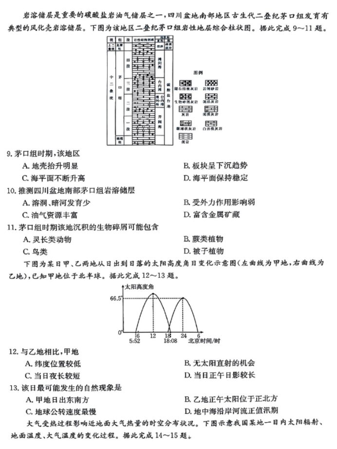 山西金太阳2024高三11月联考模拟预测地理试题及答案解析