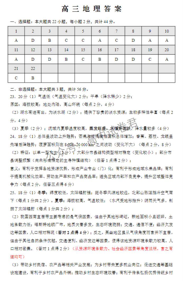 江苏淮安及南通2024高三11月期中监测地理试题及答案解析