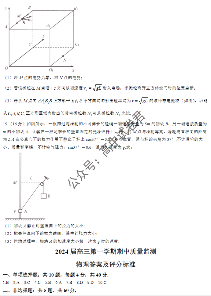 江苏淮安及南通2024高三11月期中监测物理试题及答案解析