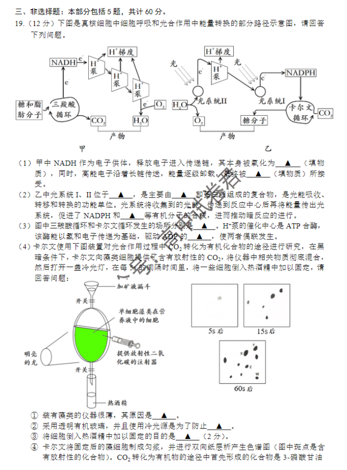 江苏淮安及南通2024高三11月期中监测生物试题及答案解析