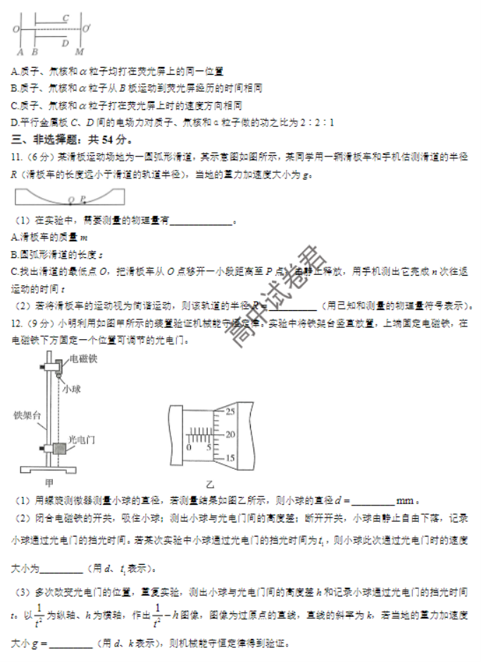 河北金太阳2024高三一轮中期调研考试物理试题及答案解析