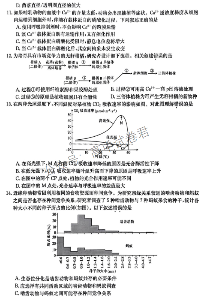 广东金太阳2024高三11月大联考(142C)生物试题及答案解析