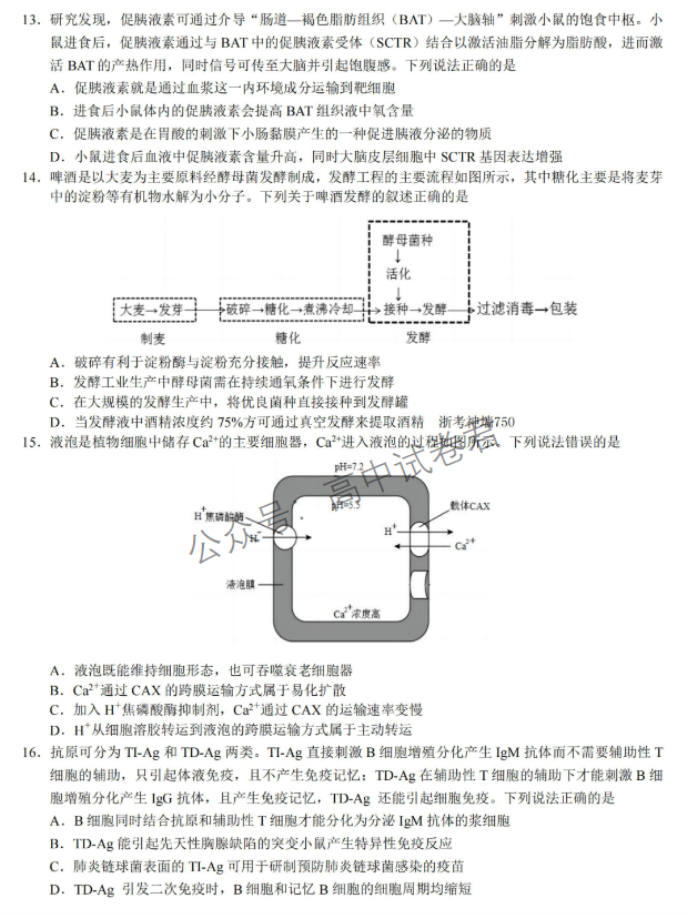 浙江省9+1高中联盟2024高三期中联考生物试题及答案解析