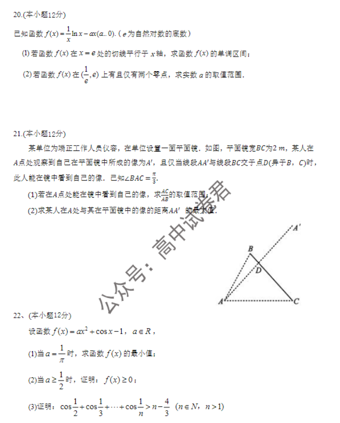 广东广州六中等四校2024高三期中联考数学试题及答案解析