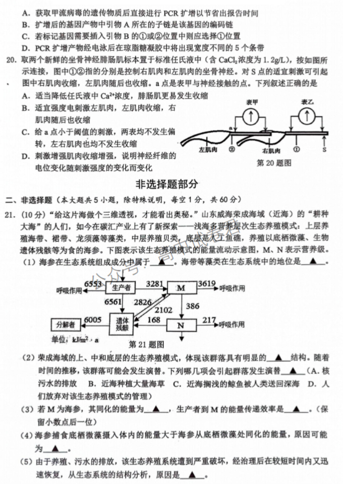 浙江省稽阳联谊学校2024高三11月联考生物试题及答案解析