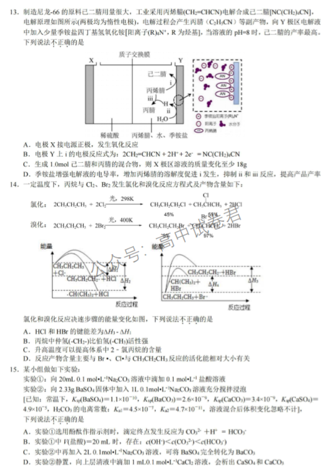 浙江省9+1高中联盟2024高三期中联考化学试题及答案解析