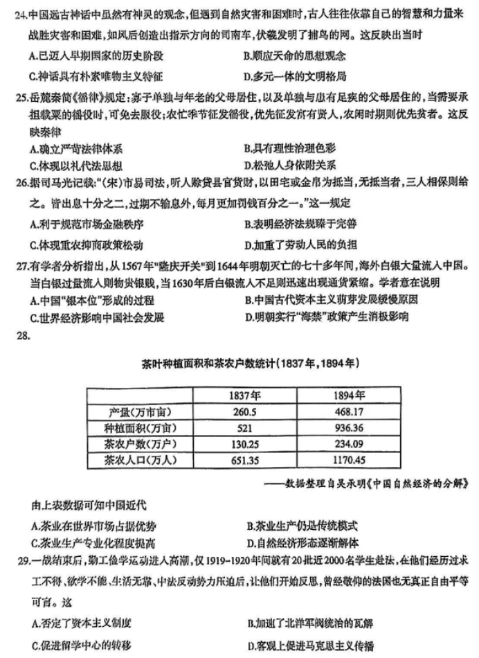 四川泸州市2024高三第一次诊断性考试文综试题及答案解析