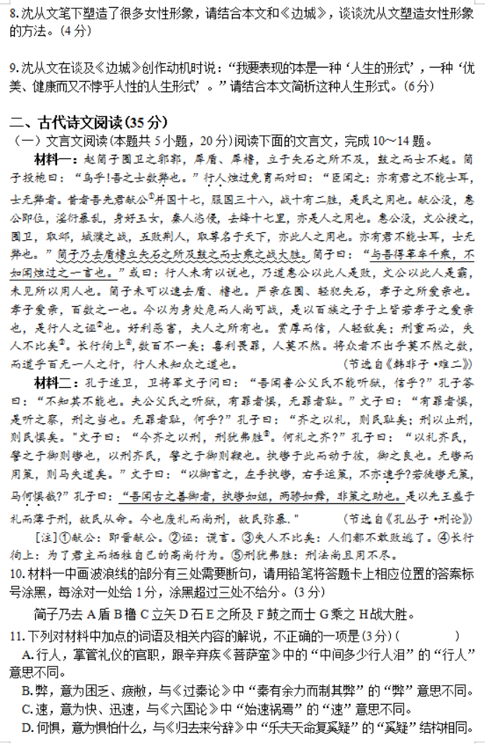 湖南省邵阳武冈市2024高三11月期中考语文试题及答案解析