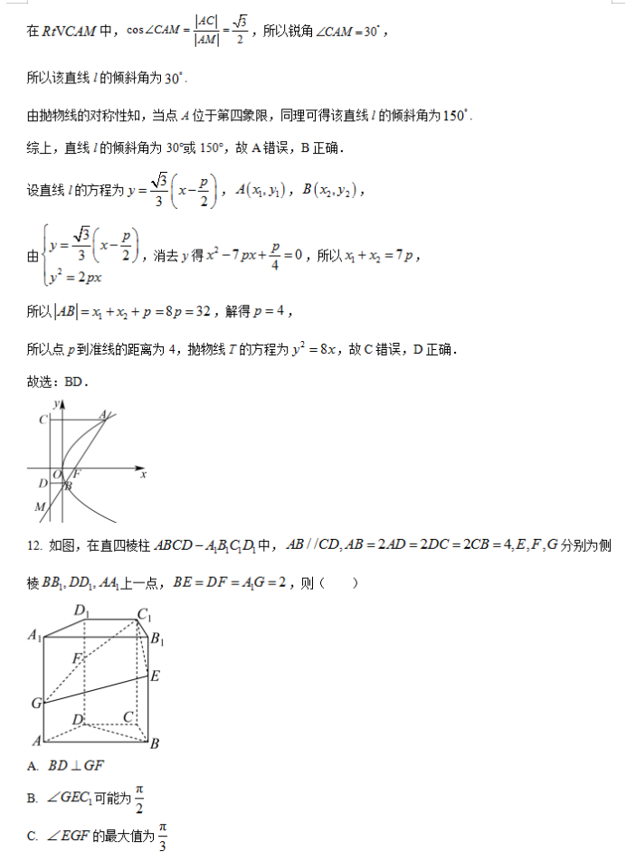 湖南省邵阳武冈市2024高三11月期中考数学试题及答案解析