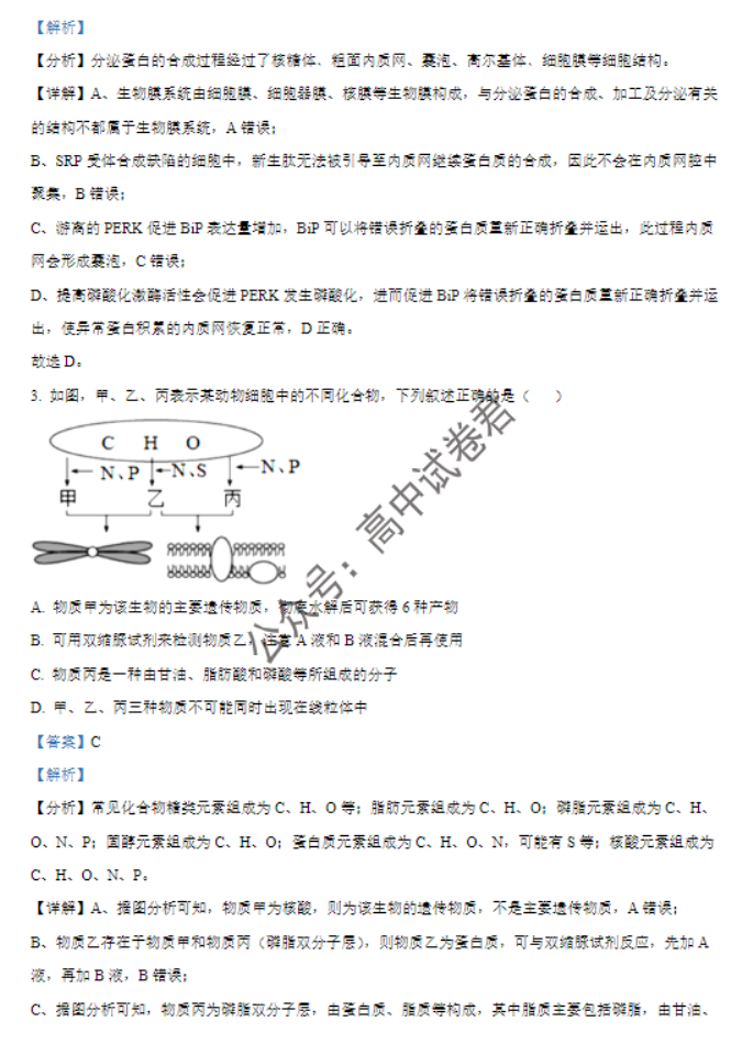 福建莆田五校联盟2024高三11月期中考生物试题及答案解析