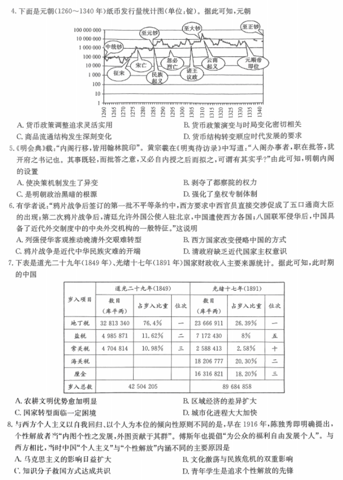 河南省许平汝名校2024高三期中联考历史试题及答案解析