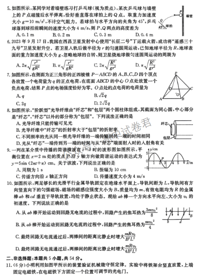 广西2024高三跨市联合适应性训练(123C)物理试题及答案