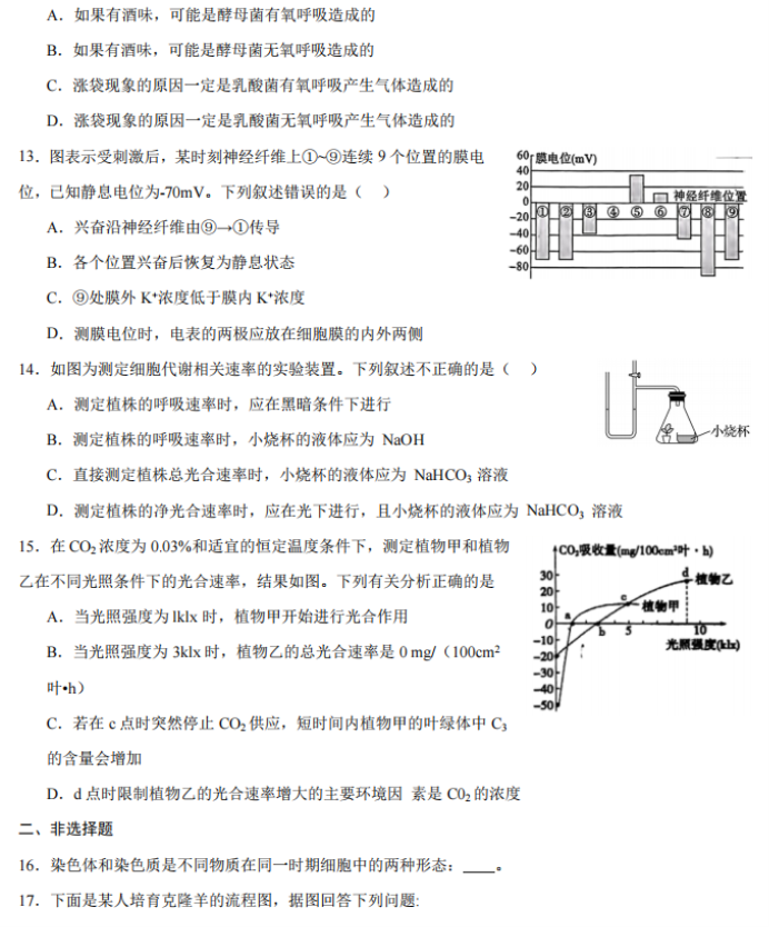 重庆乌江新高考协作体2024高三期中考生物试题及答案解析