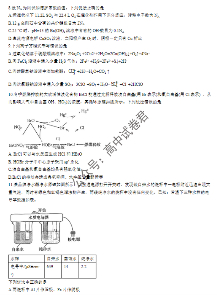 广西四市2024高三跨市联合适应性检测化学试题及答案解析