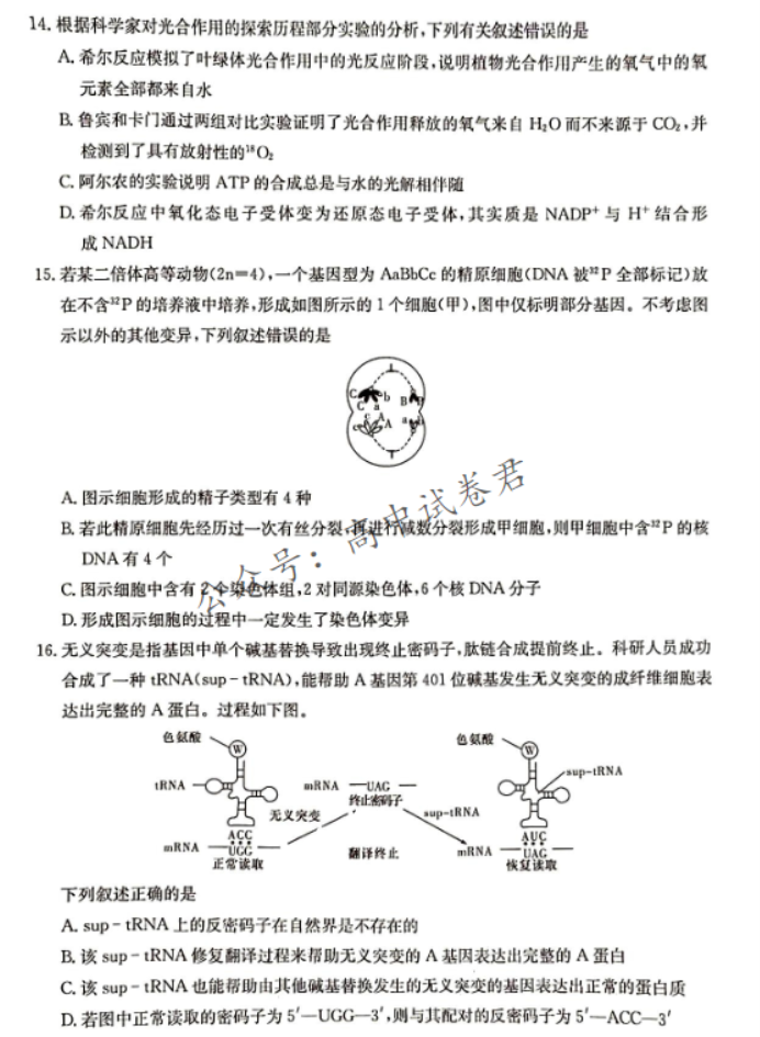 湖南湘东九校联盟2024高三第一次联考生物试题及答案解析