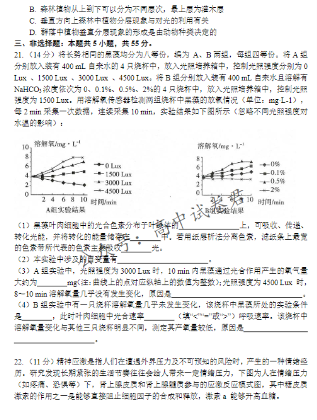 大连滨城高中联盟2024高三期中Ⅱ考试生物试题及答案解析