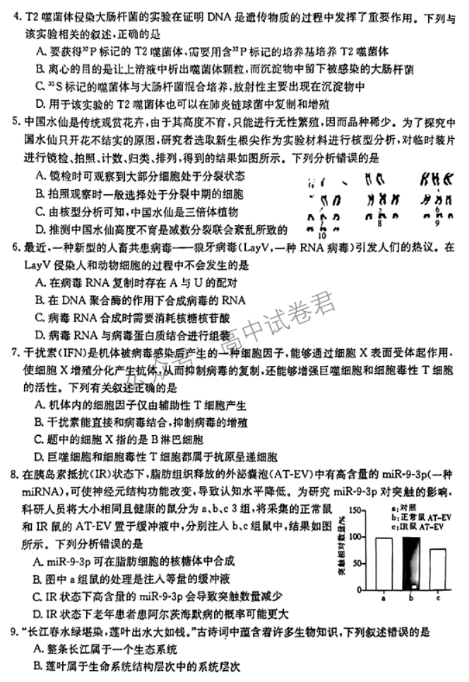 广西2024高三跨市联合适应性训练(123C)生物试题及答案