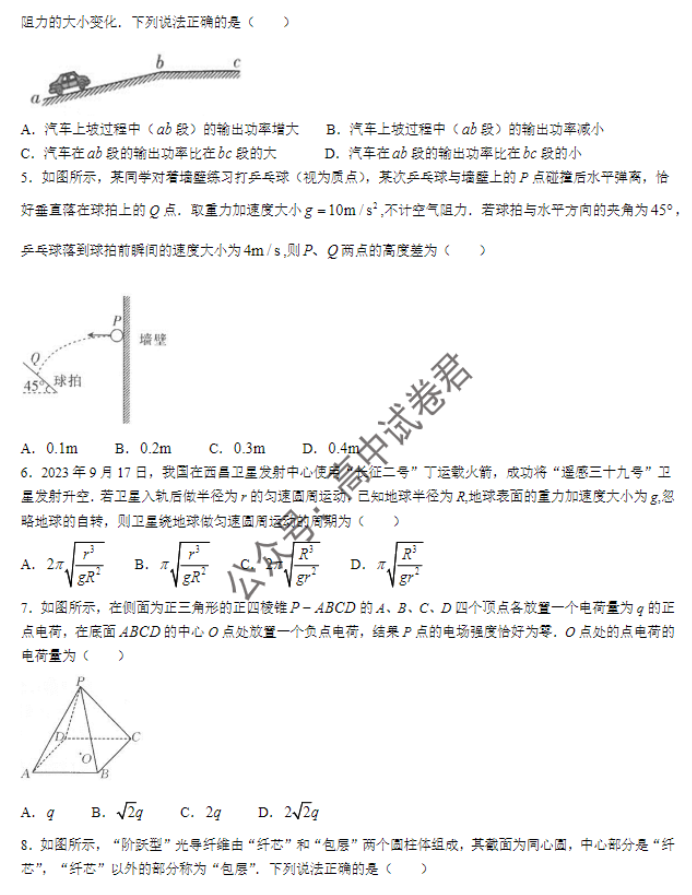 广西四市2024高三跨市联合适应性检测物理试题及答案解析