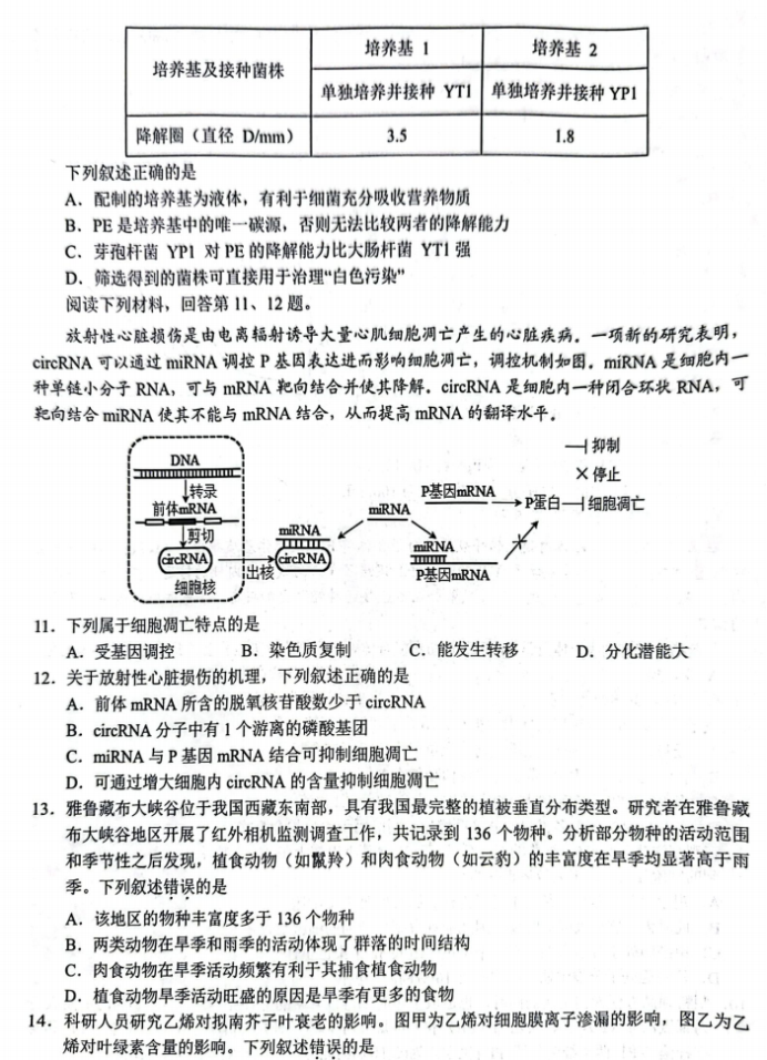 浙江Z20名校联盟2024高三第二次联考生物试题及答案解析