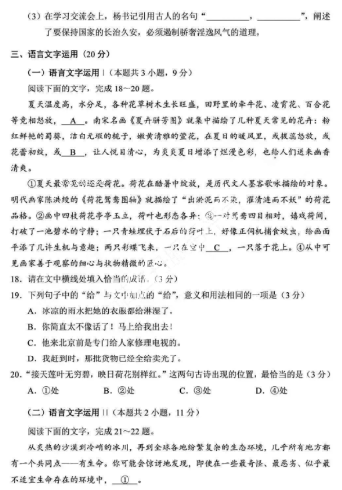 安徽2024新高考九省联考语文试题及答案解析【完整版】