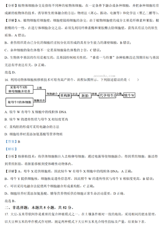 贵州2024新高考九省联考生物试题及答案解析【最新整理】