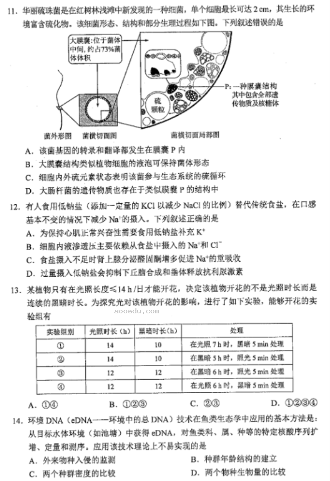 黑龙江2024新高考九省联考生物试题及答案【最新整理】