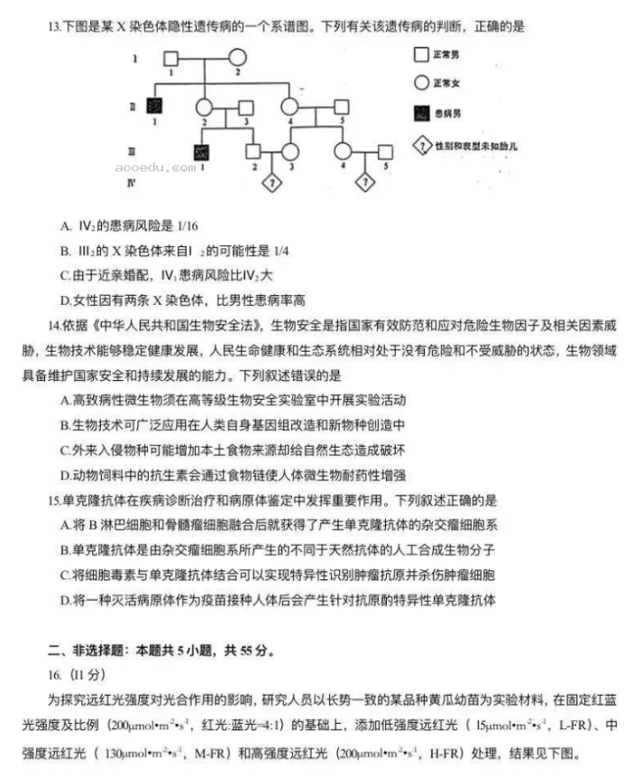 安徽2024新高考九省联考生物试题及答案解析【最新整理】