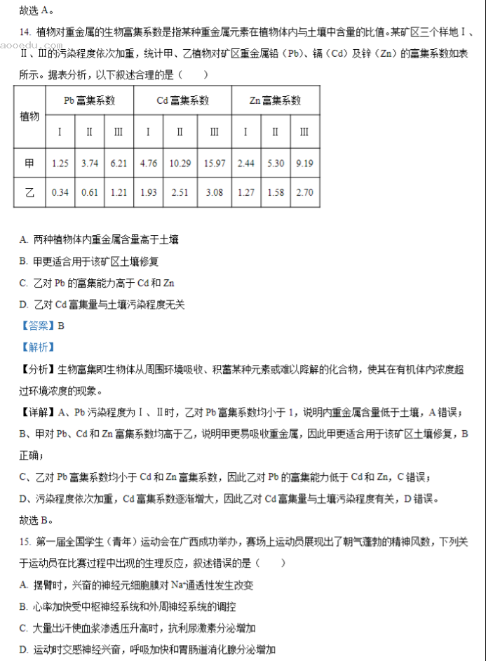 2024新高考九省联考生物试题及答案解析【广西卷】