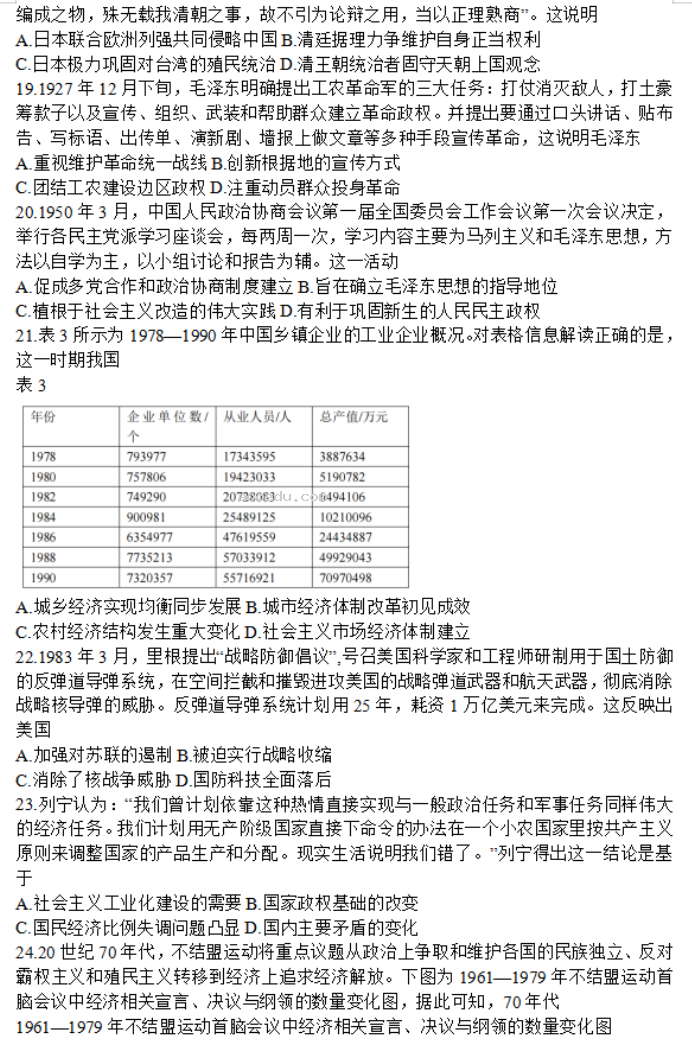 青海西宁市2024高三上学期期末考历史试题及答案解析